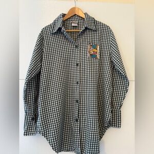 Disney Green plaid Spirit-wear Button Down w/velvet trim Shirt Size Medium